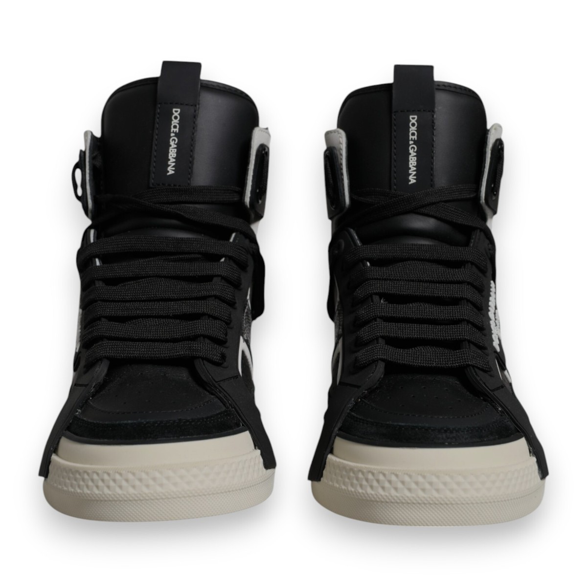 DOLCE & GABBANA Shoes Black Silver Leather High Top Sneaker