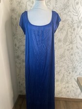 Vintage Miss Elaine Blue Maxi Tricot Nylon Short Sleeve Nightgown Size Medium