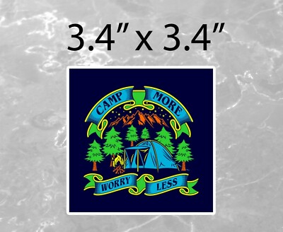 Camp More Worry Less Hiking Outdoor Camping Hike Bumper Sticker Vinyl Decal 