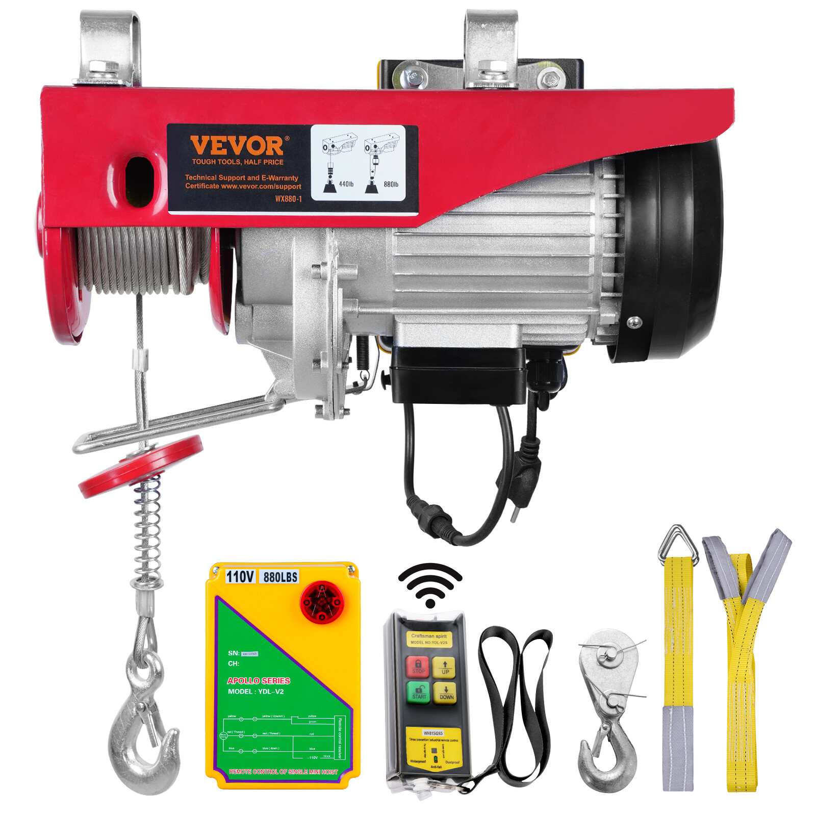 VEVOR Electric Hoist 880 lbs Crane Winch with Wireless Remote Control
