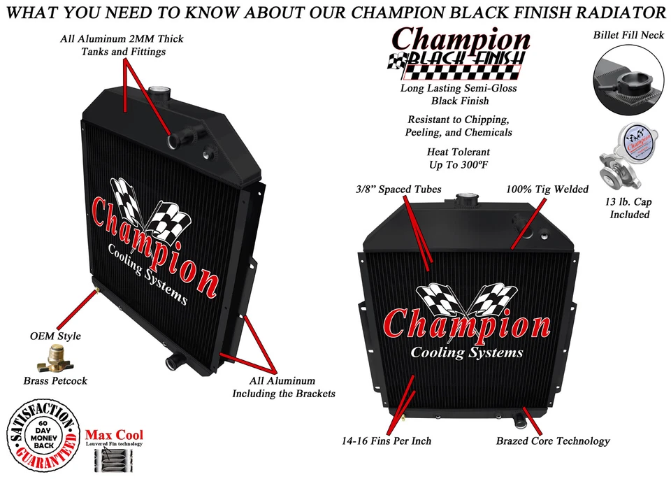 KR Champion 3 Row Black Finish Radiator for 1942-1947 Ford 1/2 Ton Pickup LS Eng - Image 3 of 4