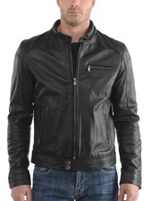 New Mens Leather Jacket real lambskin coat biker motorcycle racer cafe Slim M769