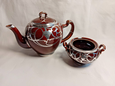 Lenox USA Jugendstil Teekanne Zuckerdose silver overlay florales Design Silber