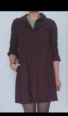 COS Damen Hemdblusenkleid Braun Gr. 38 Wolle/Elasthan Langarm Knie Knopf - Bild 1 von 4