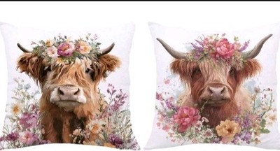 2 x schöne Hochlandkuh Kälber Kalb Kissenbezüge Dekokissen 