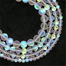 Matte Aurora Crystal Glass Beads Frosted Mystic Aura Mermaid Beads round Moonsto