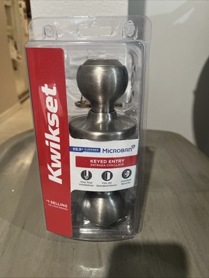 Kwikset Cove Satin Nickel Exterior Keyed Entry Door Knob with Microban
