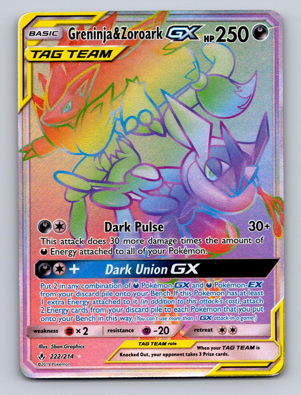 GRENINJA & ZOROARK GX 222/214 RAINBOW RARE UNBROKEN BONDS POKEMON LP