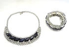 Vtg Rhinestone Black Clear Costume Jewelry Necklace + Bracelet Set Art Deco - 02