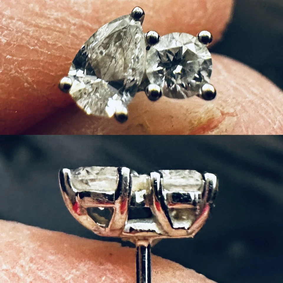 Blue Nile 14k Round and Pear Diamond Stud Earrings 14k White  Toi Et Moi  - Image 4 of 4