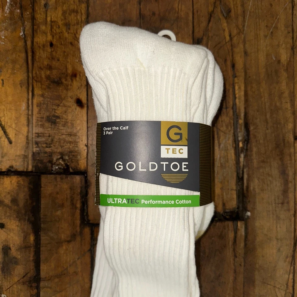 Calcetines Deportivos Puntera Dorada Sobre la Pantorrilla Para Hombre 10-13 Blanco Ultra Tec Rendimiento Foto 2 de 4