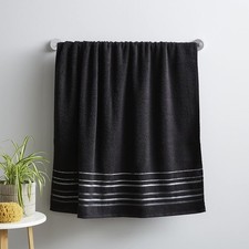Catherine Lansfield Bathroom Java Stripe Bath Towel Cotton Soft Absorbent Black