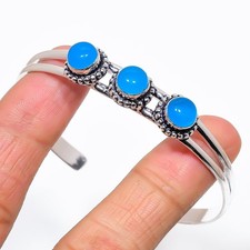Blue Chalcedony Gemstone 925 Sterling Silver Adjustable Cuff Bracelet For Gift