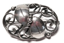 S. Christian Fogh Denmark Sterling Modernist Brooch Pin Leaves Scrolls 12.3 g.