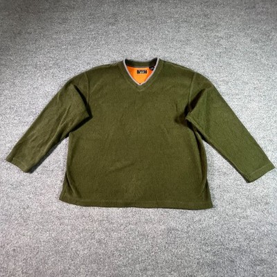 Trader Bay Sweatshirt Men's 2XL Green Polyester Fleece Hiking Pullover V-Neck