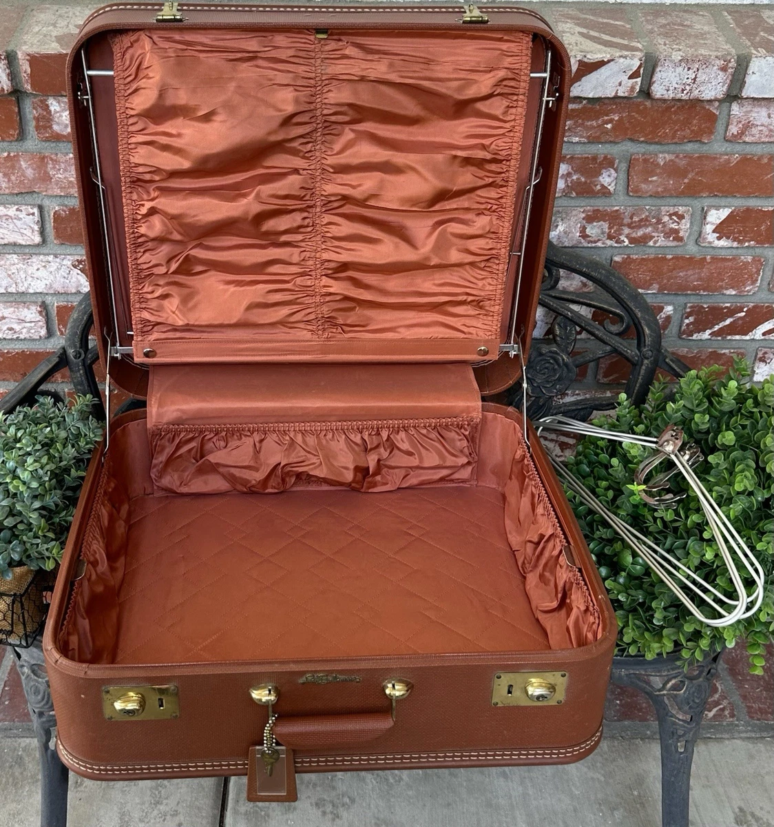 Ensemble Vintage Sac Fourre-tout & Bagage Baltimore - Vinyle Bleu Blanc Tweed Années 70