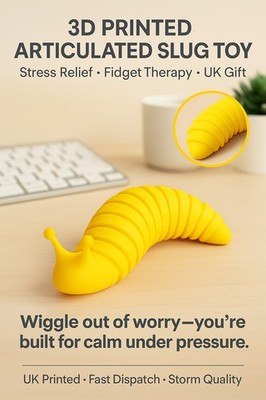 3D-gedrucktes Gelenk Schnecke Zappel Spielzeug | gelb | Schreibtisch Haustier Stressabbau Geschenk UK