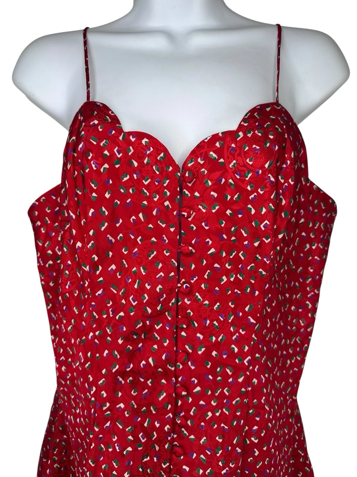 UNDERCOVER Abito rosso piccolo vintage Victoria's Secret etichetta oro nighty smerlato svasato anni 90 P