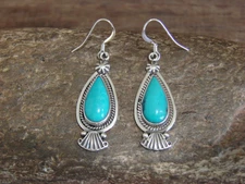 Native American Sterling Silver & Turquoise Dangle Earrings - Betone