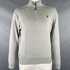 POLO by RALPH LAUREN Size L Grey Heather Cotton 1/4 Zip Pullover