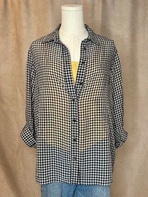 Michael Kors Gingham Button Down Blouse Roll Tab Sleeve Top S