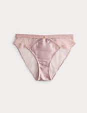 BNWT M&S Rosie Pink Swiss Embroidery, satin & velour high leg knickers