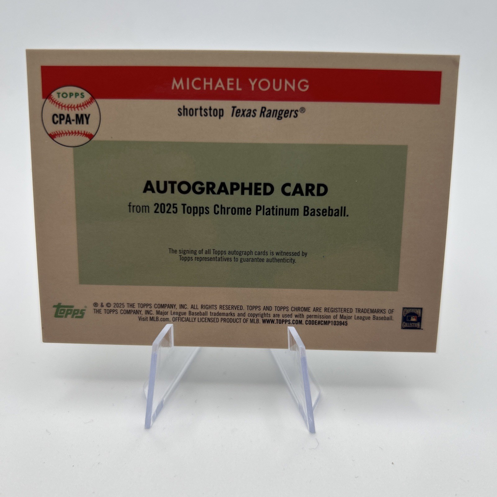 2025 Topps Chrome Platinum Michael Young Auto Gold Refractor #16/50 Rangers view 2