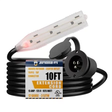 15 Amp 110V AC Power Inlet Triple Tap 3 Port Plug Extension Cord GCP1 RV Trailer