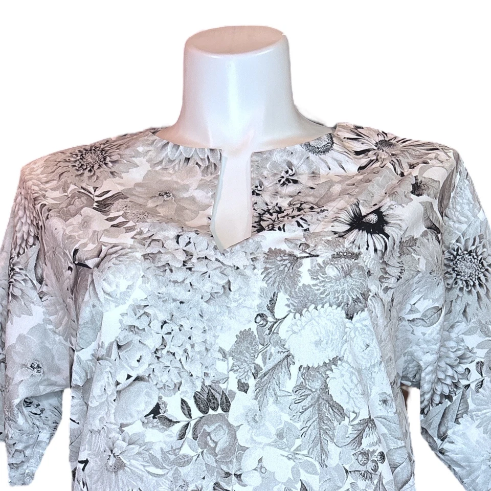 Blusa túnica floral Frankie Morello talla mediana bolsillo declaración informal elegante Foto 3 de 4