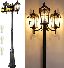 Black Roman Outdoor Lamp Post Triple Head Aluminum Street Light Post