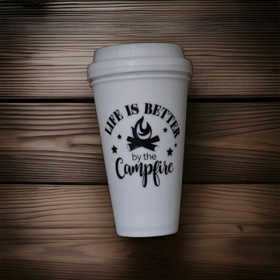  ️ 2-Piece Handmade Campfire Coffee Cup Set   Reusable Plastic with Lids