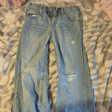 Old Navy Girls 14 High-Rise Baggy Wide-Leg Light Wash Distressed Jeans