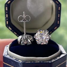 2.00Ct Round Cut Solitiare Diamond Push Back Stud Earrings 14K White Gold Finish