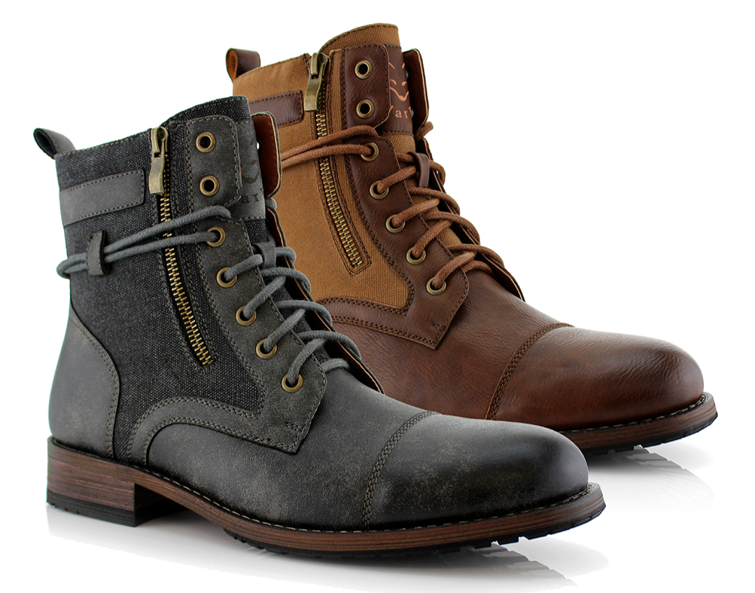 Polar Fox KANYE Men's Burnished Combat Boot Outer Zipper Decal