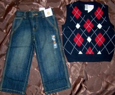 Jeans Sweater Vest Set Gymboree 2pc Carpenter Navy Argyle Boy size 3 New