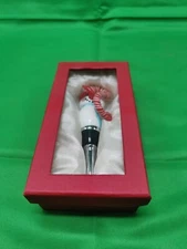 LSArts Art Glass Wine Bottle Stopper Christmas Snowman in Hat in Gift Box New