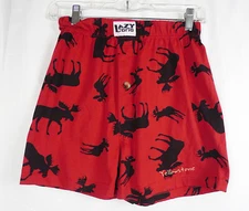 Lazy One Yellowstone Red Moose Print 100% Cotton Knit Boxer Sleep Shorts Adult S