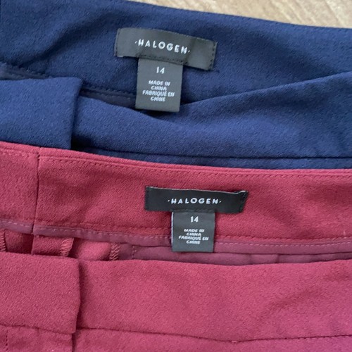 Pair Of 2 Halogen Womens Navy Blue Plum Maroon Wide Leg Flare Pants Crop Size 14 - Picture 2 of 8