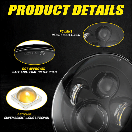 Pair 7" inch Round LED Headlights Hi Lo Beam Projector For Porsche 944 1983-1991 - Picture 3 of 15