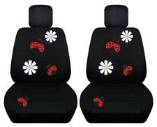 Fits VW Beetle Front Seat Covers 1998-2018 Ladybug & Flowers Solid Black