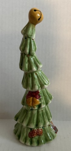 Vintage Whimsical Crooked Skinny Ceramic Christmas Tree Jingle Bell Topper 9"