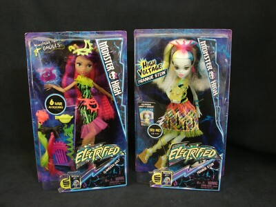 Monster High Electrified Clawdeen Wolf & Frankie Stein Doll New Mattel 2016 LOT
