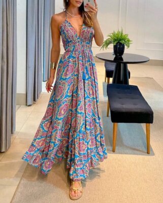 loose flowy dresses for women Red Floral Maxi Dress Small