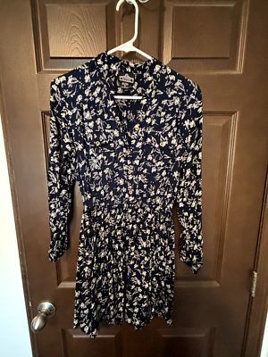 Angie Floral Long Sleeve Button Front Shirt Dress Womans Size Small Blue/ White | eBay