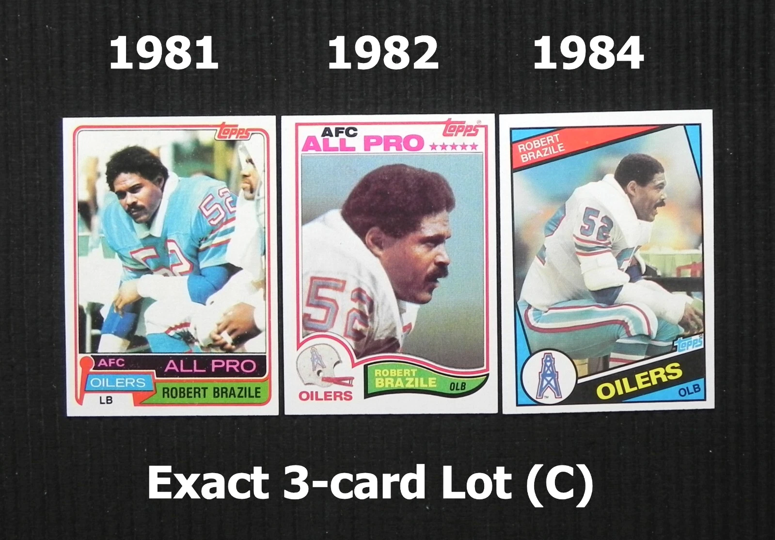 Robert Brazile 1981-1982-1984 Topps Exact 3-Card Lot (C) #'s 450-96-76