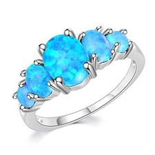 Sterling Silver Blue Rire Opal Ring Gemstone ...