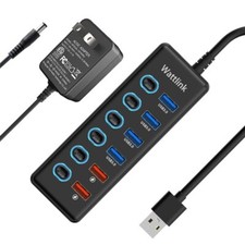 Powered USB 3.0 Hub 6 Ports Hub Splitter with Power Adapter 4 Data Ports 2 ...