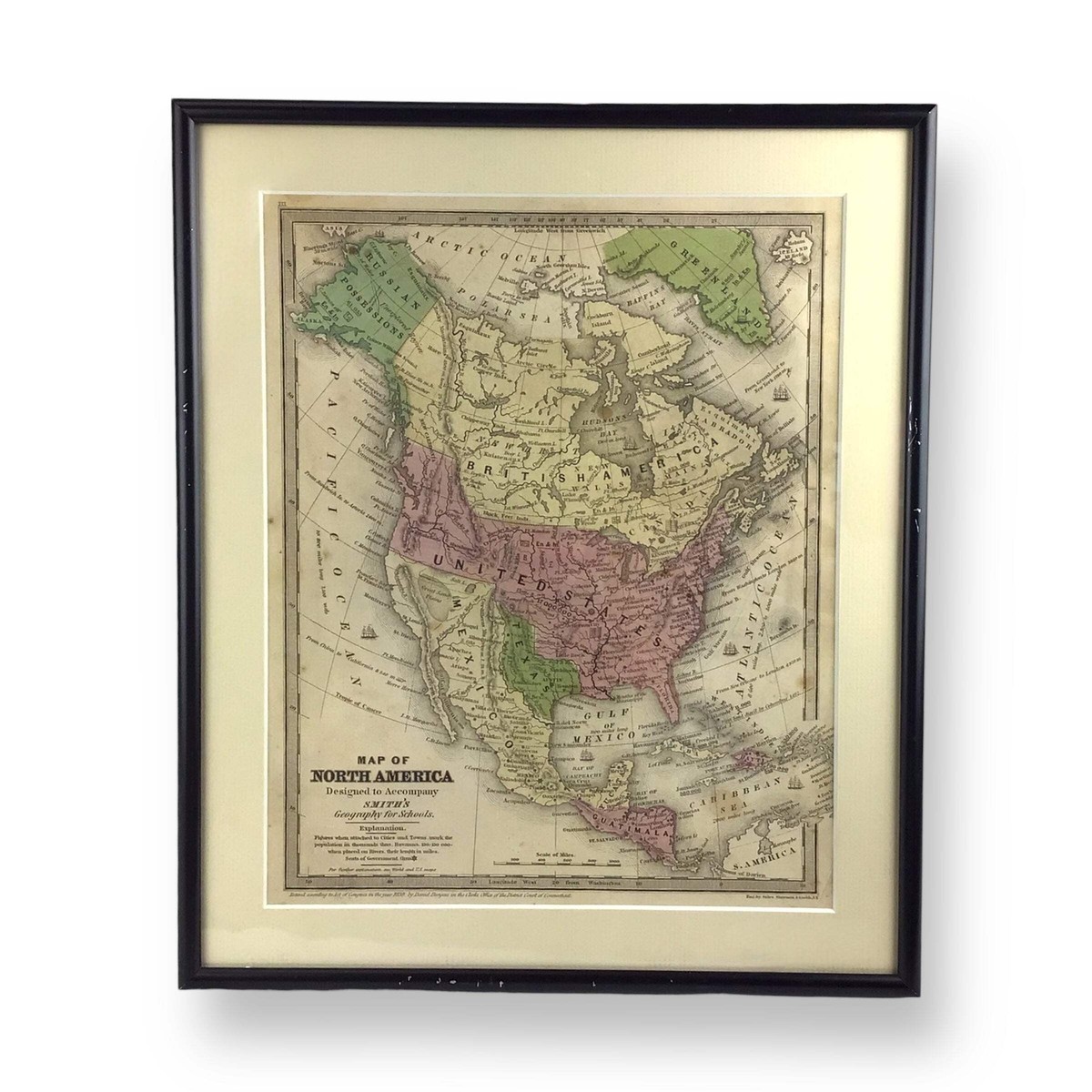 Antique Map of North America, Early Texas Republic & Russian
