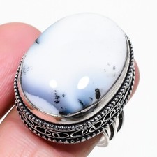 Dendritic Opal Gemstone Handmade 925 Sterling Silver Jewelry Ring Size 8.75 US 