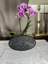 Cast Iron BEWARE OF DOG Oval Plaque Sign Rustic Ranch Wall Decor Kennel